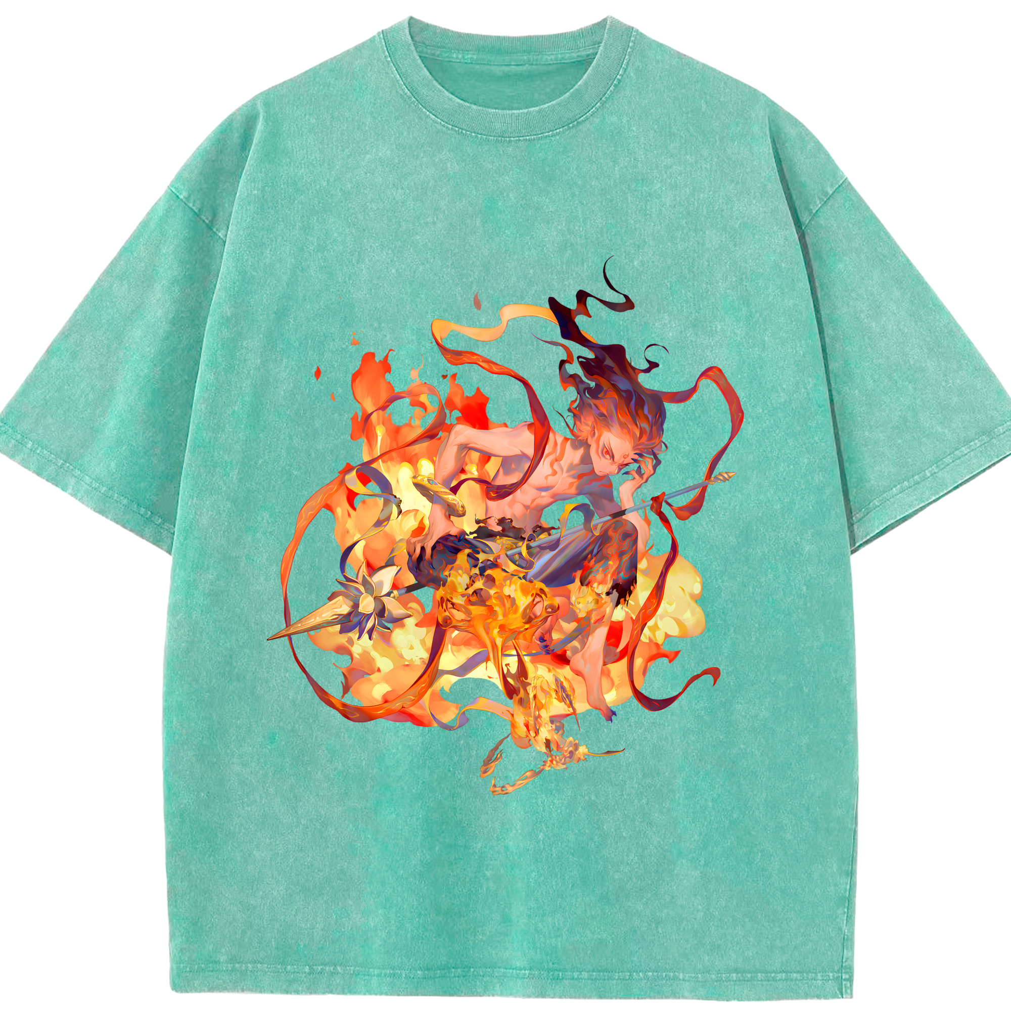 （画像用） Ne Zha 2 ナタ 魔童の大暴れ 綿100% ヴィンテージ風 半袖Tシャツ（フロントプリント）